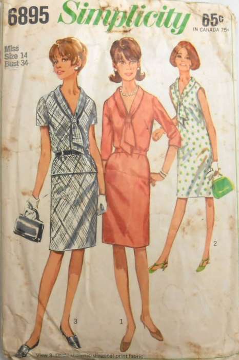 VINTAGE SIMPLICITY 6895 ONE OR TWO PIECE DRESS SIZE 14 BUST 34 COMPLETE
