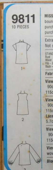 SIMPLICITY 9811-BLOUSE  SIZE 10 BUST 83 CMCOMPLETE-ZIPLOC