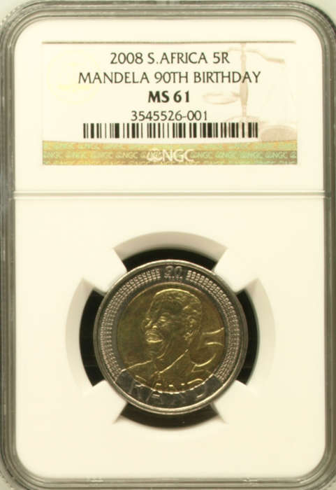 2008 MS61 - VERY RARE ! - NGC GRADING - VERY RARE GRADE - 2008 B/DAY MANDELA R5 COIN