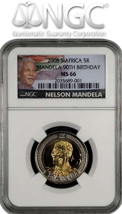 NEW NGC LABEL - 10 X MS66 - NEW LOOK - BID PER COIN  - MANDELA 90th 2008 R5 COINS
