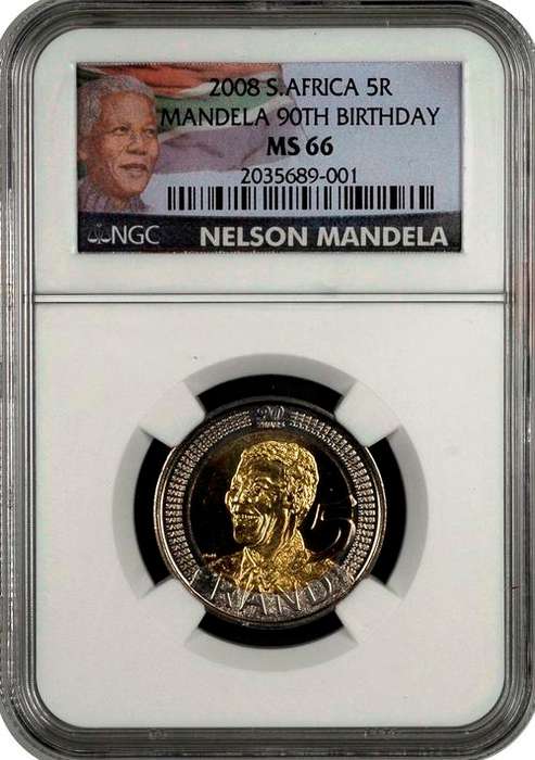 NGC MS66 - 20 COINS - BID PER COIN - MANDELA 90th 2008 R5 COINS