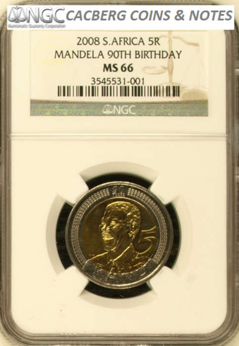 NGC MS66 X 6 COINS - BID PER COIN  - MANDELA 90th 2008 R5 COINS