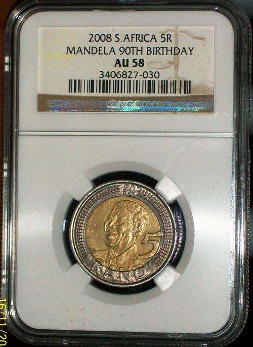 5 X AVAILABLE - NGC GRADING AU58 - MANDELA 2008 R5 COIN - BID PER COIN