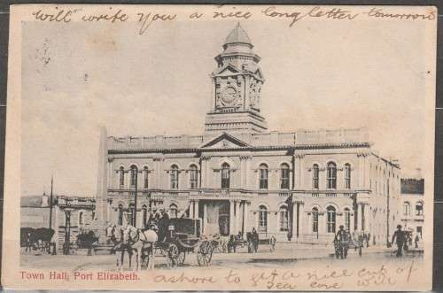 A PICTURE POST CARD SHOWING TOWN HALL PORT ELIZABETH F.U. LOOK SCAN X2