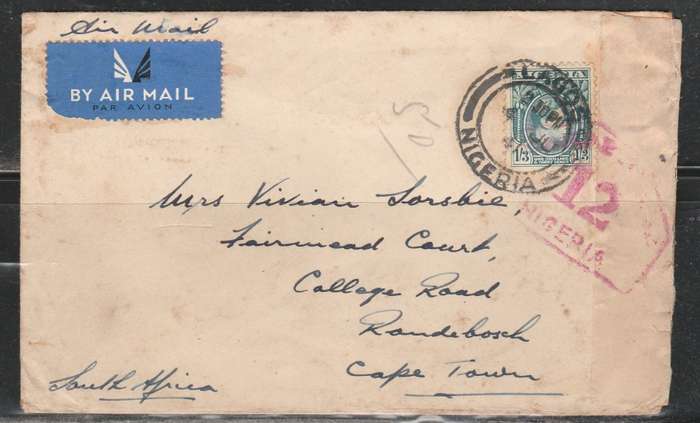 NIGERIA COVER TO SOUTH AFRICA WITH CENSOR TAB AND STRIKE APPLIED IN NIGERIA  LOOK SCAN X 2