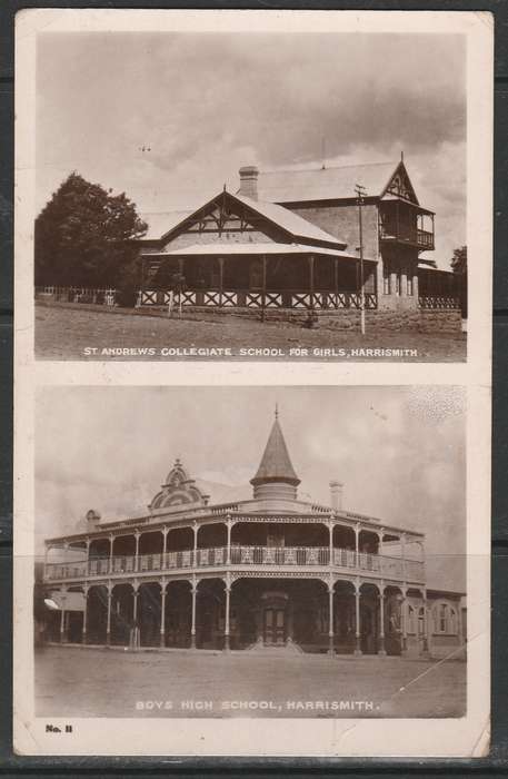 A PHOTO POST CARD SHOWING BOYS AND GIRLS HIGH SCHOOLS IN HARRISMAITH 1915  LOOK SCANS X 2
