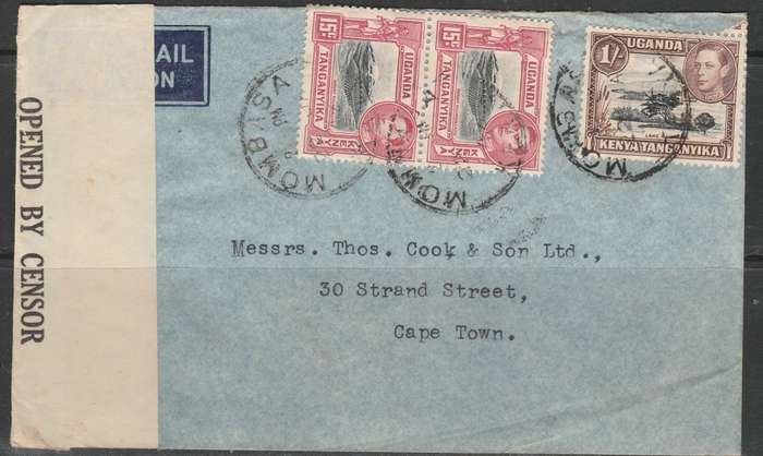 MOMBASA TO CAPE TOWN 1942 CENSORED COVER WITH TAB LOOK SCAN X 2