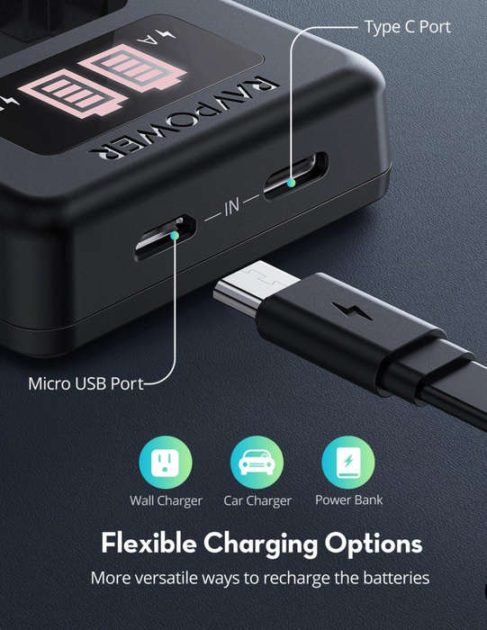 RAVPower NP-FZ100 2040mAh Camera Battery Charger Set for Sony