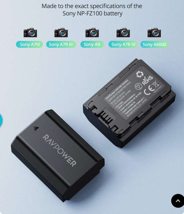 RAVPower NP-FZ100 2040mAh Camera Battery Charger Set for Sony