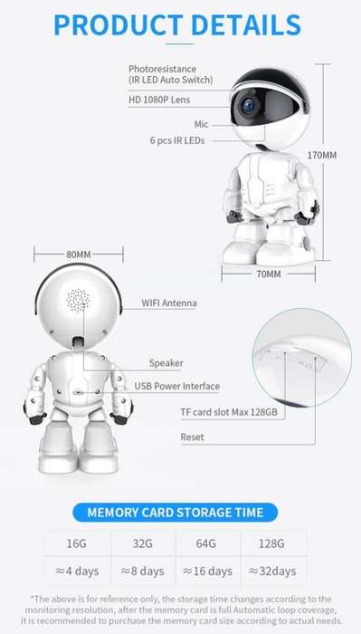 CCTV wifi real time home security system robot - 2 way audio, night vision, motion detect alarm