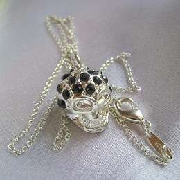 .925 SILVER EP BLACK CZ SKULL CHARM & Free Chain
