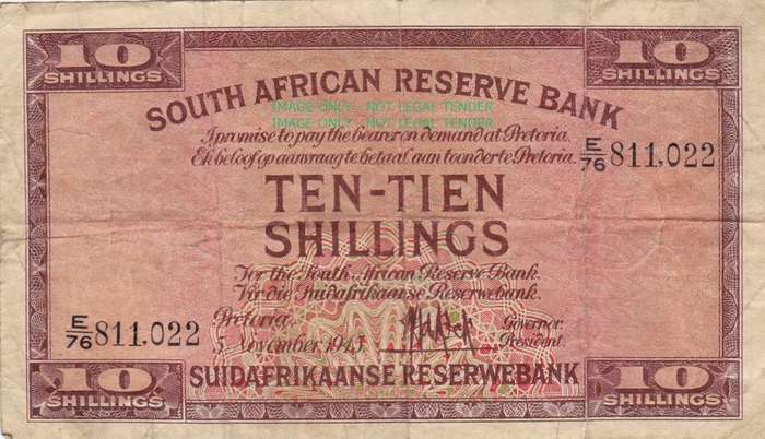 SOUTH AFRICA 10 SHILLINGS DE KOCK 5 NOVEMBER 1945 E76 811 022