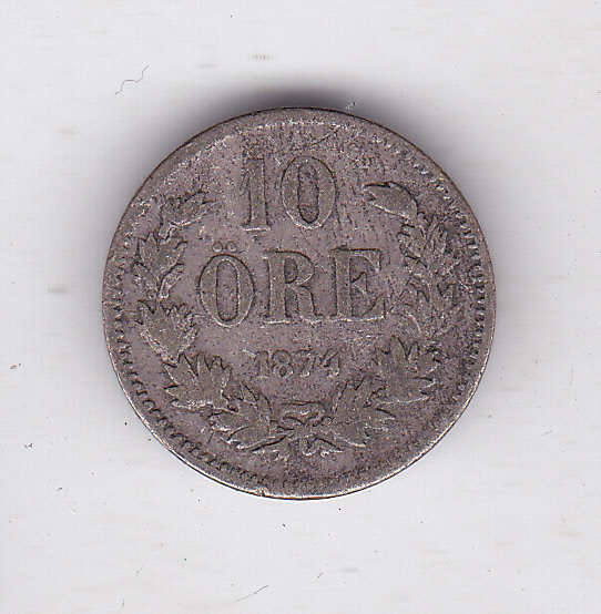 SWEDEN 10 ORE 1874 CAT VALUE VF=$20