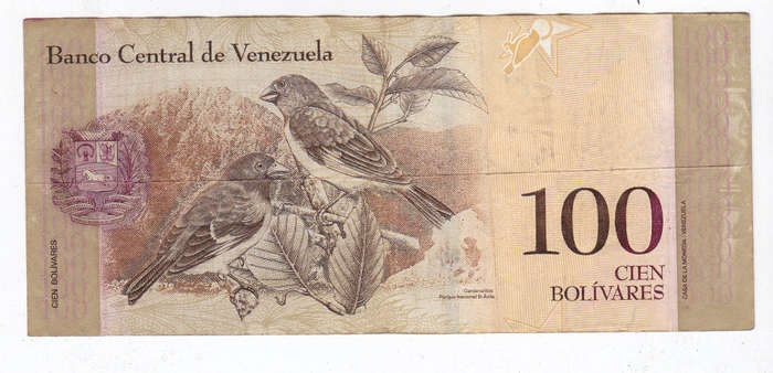 VENEZUELA 100 BOLIVARES 2008 FACE VALUE R131.6 BIRDS