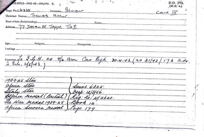 WW2 TRIO - 116388 A.T. GILMOUR WOUNDED IN ACTION  - COPIES SERVICE RECORDS