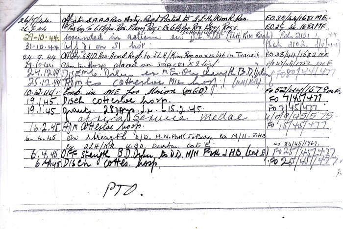 WW2 TRIO - 116388 A.T. GILMOUR WOUNDED IN ACTION  - COPIES SERVICE RECORDS