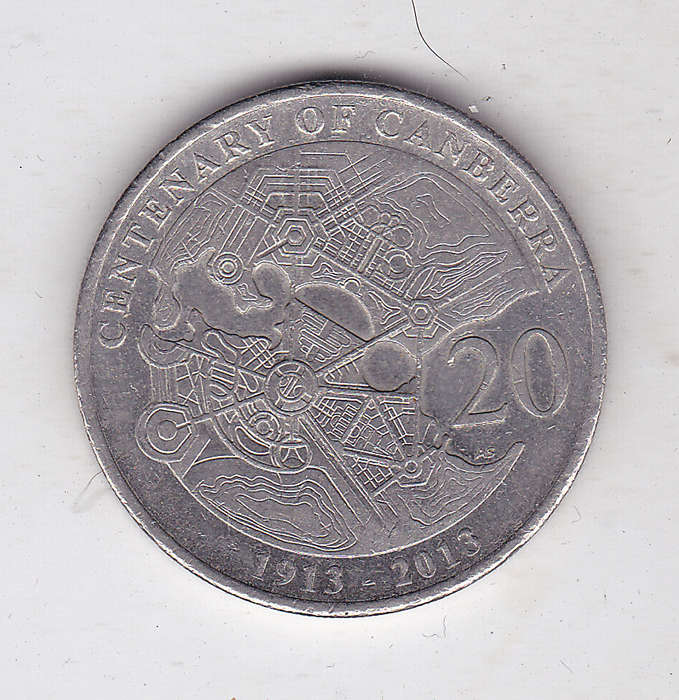 AUSTRALIA 20 CENTS CENTENARY OF CANBERRA 1913-2013 HIGH GRADE