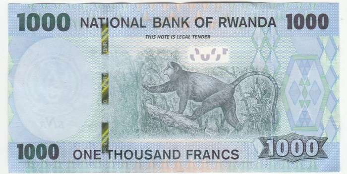 RWANDA 1000 FRANCS MONKEY 2019 FACE VALUE R15