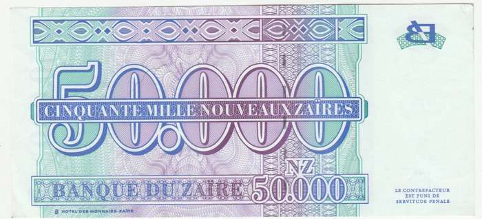 ZAIRE 50000 ZAIRES 30-1-1996 ABOUT UNC