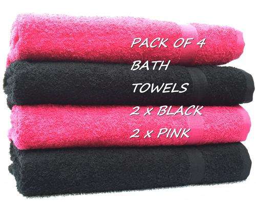 LIMITED EDITION BLACK BATH TOWELS! NORTEX - GREAT QUALITY - PACK OF 4! PINK, LIME, YELLOW, TURQUOISE