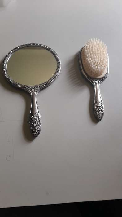 Sterling Silver metal plated 1940`s brush and mirror