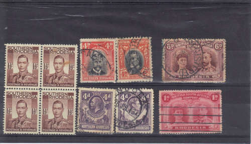 NICE LOT OF SOUTHERN RHODESIA/ NORTHERN RHODESIA + BLOCK OF 4 MINT. GOOD VALUE.