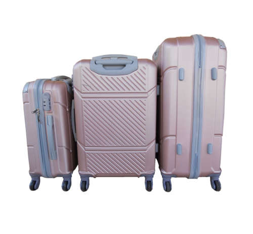 3 Piece Hard Outer Shell 360 Degree Rotating 4 Wheel Spinner Luggage Set - Rose Gold (Pink)