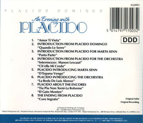 Placido Domingo - An Evening With Placido CD Import