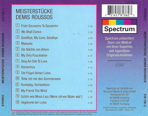 Demis Roussos - Meisterstücke CD Import