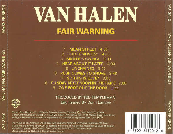 Van Halen - Fair Warning CD Import