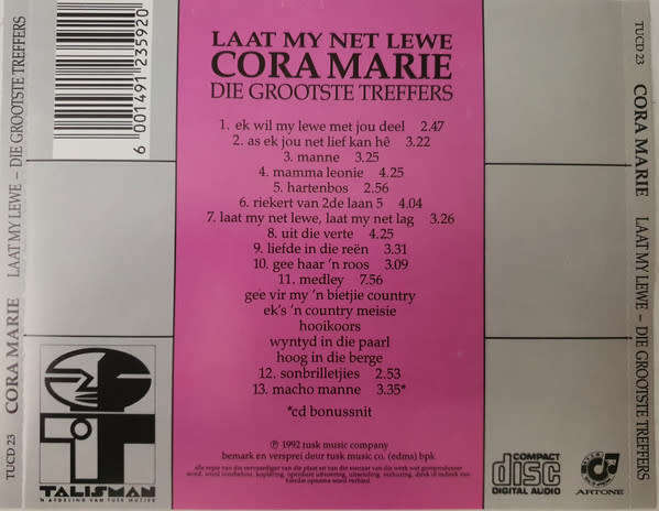 Cora Marie - Laat My Lewe - Die Grootste Treffers CD Rare