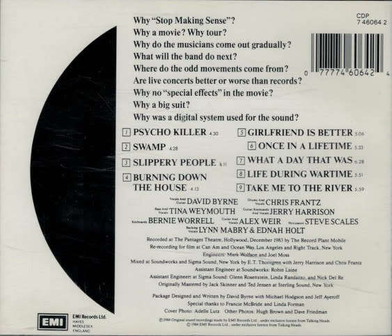 Talking Heads - Stop Making Sense CD Import