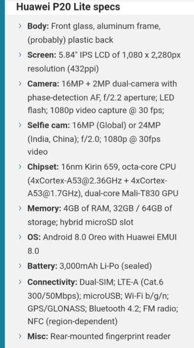 Huawei P20 Lite (Black - 64GB)