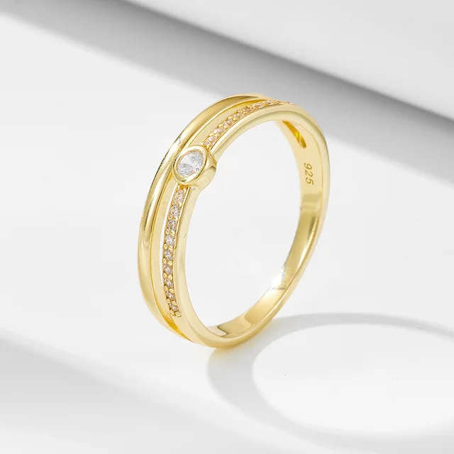 Engagement Ring!!! 14K REAL Gold Plated Sterling Silver Ring, AAAAA+ Zircon Main & Paved Stones
