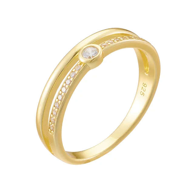 Engagement Ring!!! 14K REAL Gold Plated Sterling Silver Ring, AAAAA+ Zircon Main & Paved Stones