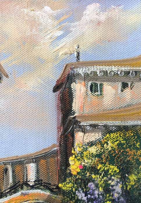 ORIGINAL - VENICE OIL PAINTING ON CANVAS SIGNED ATTACHED TO BOARD IN GOLD FRAME