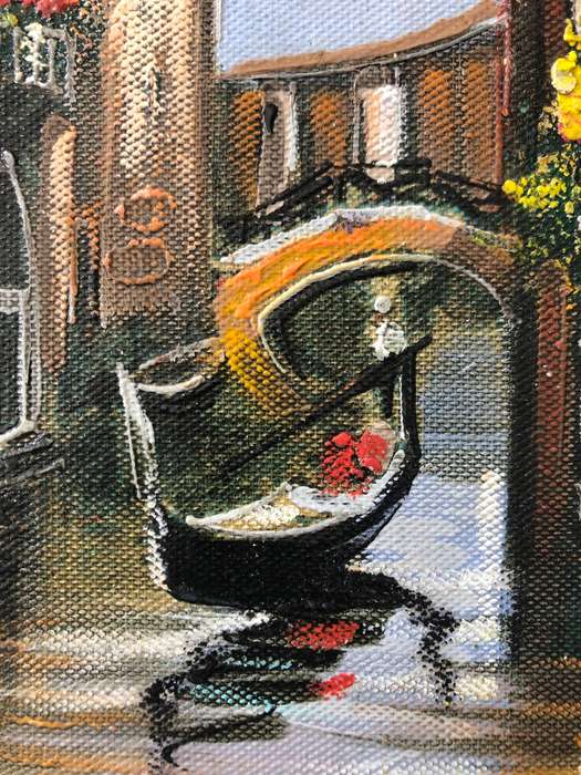 ORIGINAL - VENICE OIL PAINTING ON CANVAS SIGNED ATTACHED TO BOARD IN GOLD FRAME