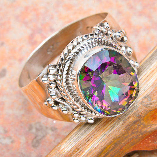 SENSATIONAL MYSTIC TOPAZ SOLID .925 STERLING SILVER RING SIZE 7.5