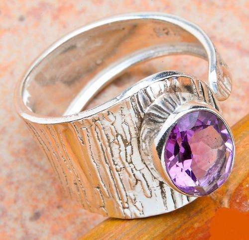 FACETED AMETHYST SOLID .925 SILVER RING SIZE 8 and up (Adjustable)