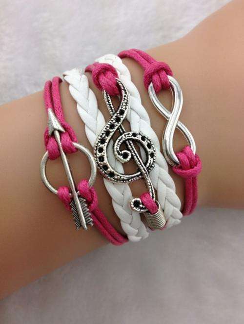 Infinity Pink White Musical leather Bracelet (Free Gift Box)