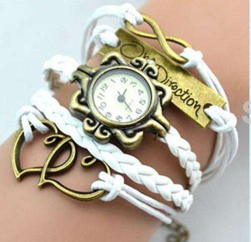 WHITE Infinity One Direction Double Heart Bracelet  Watch Bronze Plating