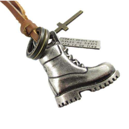 URBAN MALE BOOT PENDANT & BLACK LEATHER CORD NECKLACE FOR MEN