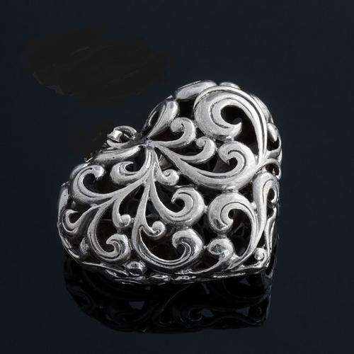 LARGE SILVER PLATED  FILIGREE VINTAGE HOLLOW HEART PENDANT 40mm X 40mm