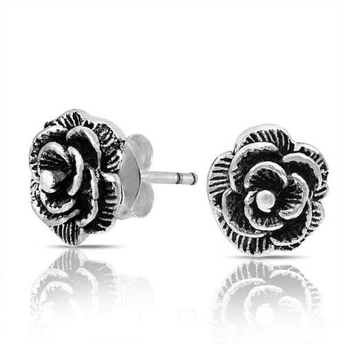 5mm TIBETAN SILVER ROSE STUD EARRINGS