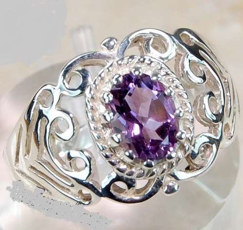 2CT Amethyst 925 Solid Genuine Sterling Silver Art Deco Ring Sz 7