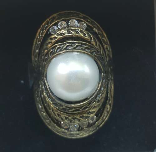 GORGEOUS LARGE BRONZE PEARL RHINESTONES RING   # 6.5