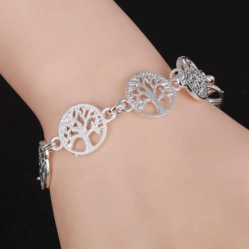 925 Sterling Silver Filled Hollow Tree Charms Bracelet