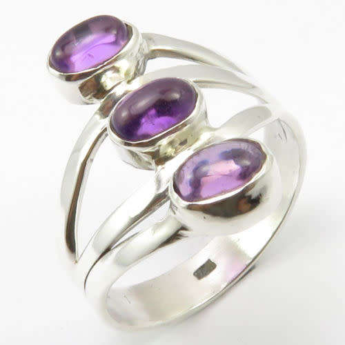 Designer 3 Stone Solid 925 Sterling Silver  AMETHYST Ring Size 6