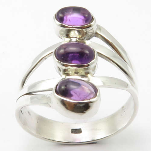 Designer 3 Stone Solid 925 Sterling Silver  AMETHYST Ring Size 6