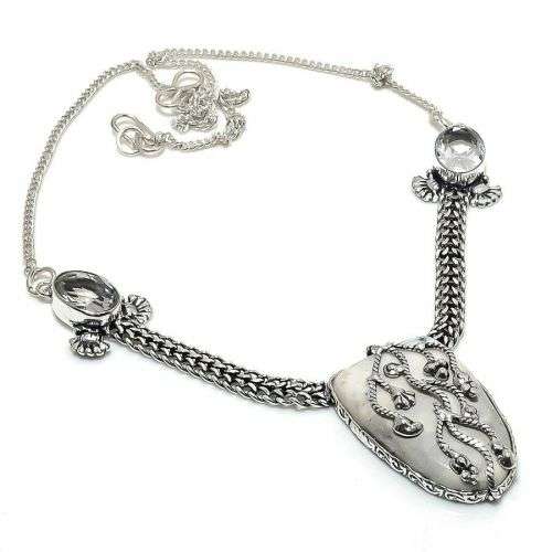 Maligano Jasper, White Topaz 925 Sterling Silver  Necklace 18` (46cm)